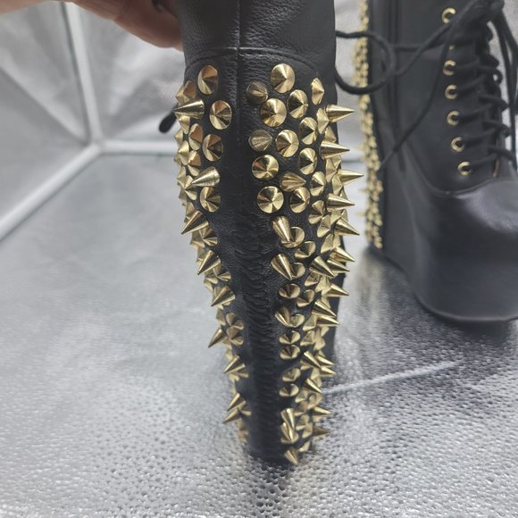 Jeffrey Campbell Damsel Spike Platform Wedge Black Ankle Boots - Picture 3 of 9
